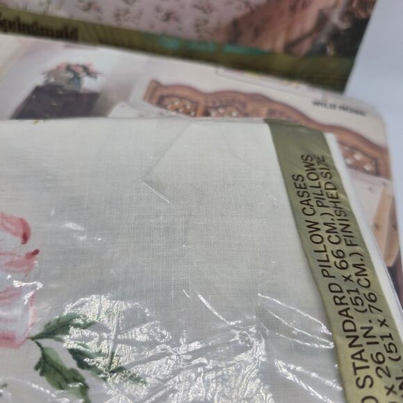 Vintage NOS Marvelaire Springmaid Floral Wild Rose Double Sheet Set Pillowcases - Picture 10 of 11